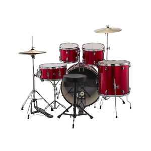 Ludwig LC16514 Accent Drive 5-Piece Drums Set w/Hardware+Throne+Cymbal, Red Foil