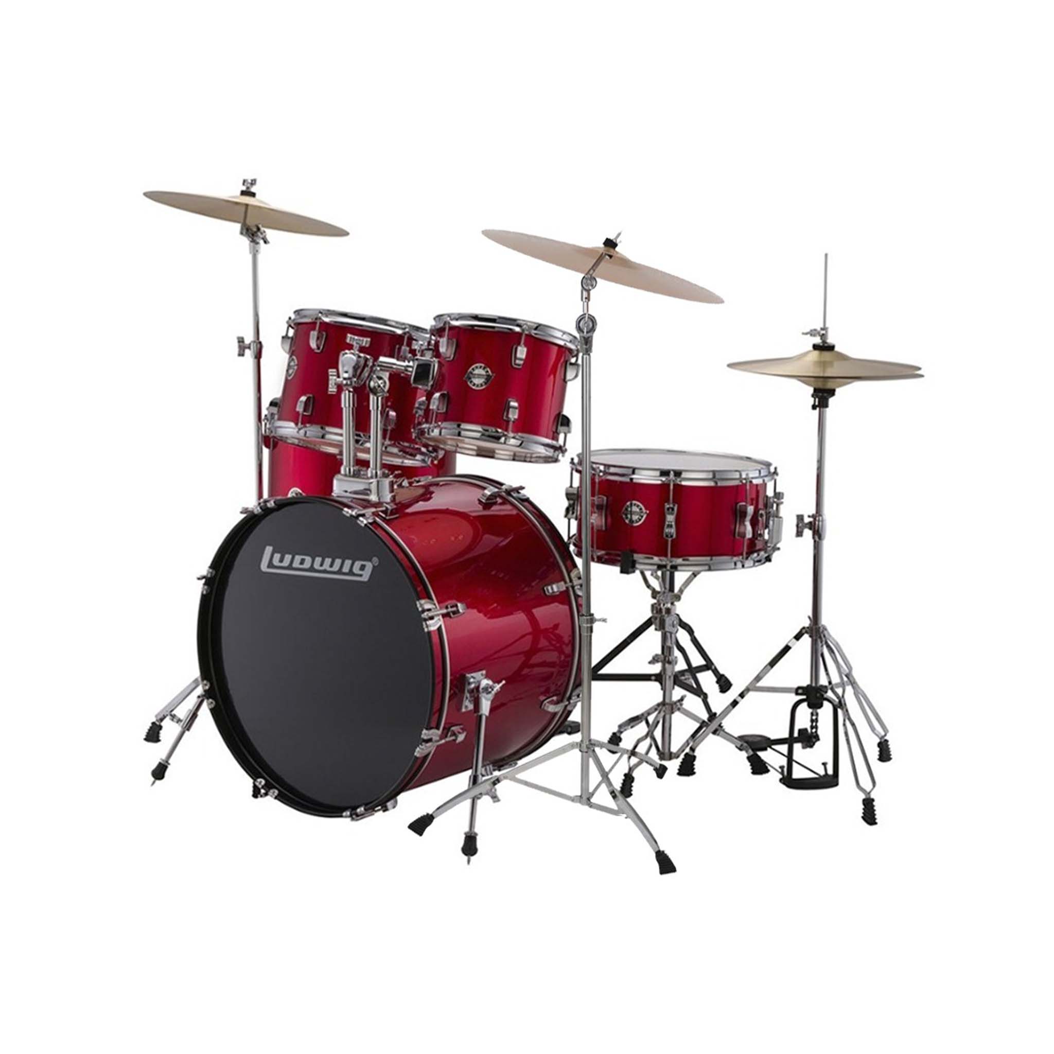Ludwig LC16514 Accent Drive 5-Piece Drums Set w/Hardware+Throne+Cymbal, Red Foil