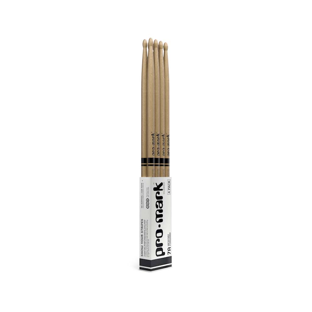 Promark TX7AW-4P Hickory 7A Drumsticks, Wood Tip (4pairs)