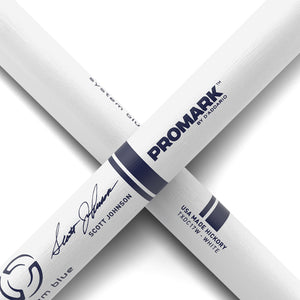 Promark TXDC17W-WHITE Hickory System Blue - Scott Johnson Marching Stick, White