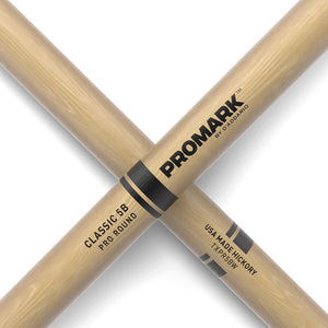 Promark TXPR5BW Pro-Round Hickory 5B Drumsticks, Wood Tip