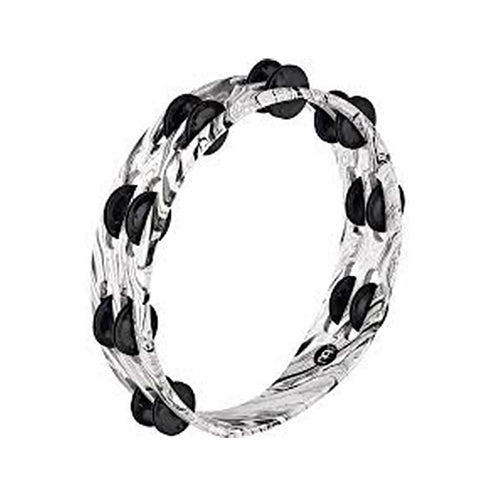 MEINL Percussion TA2BK-WHM Traditional Wood Tambourine, 2 Row, White Marble, Black Plated Jingles