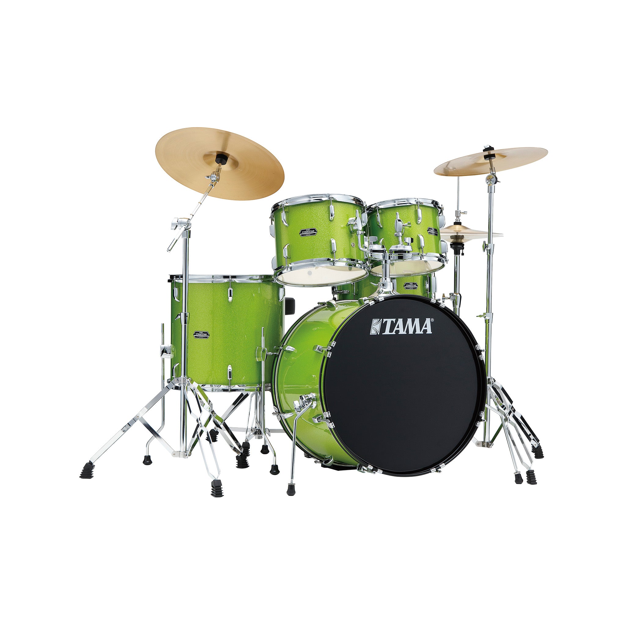 TAMA ST52H6C-LGS Stagestar 5-Piece Drum Kit w/ Hardware+Throne+Cymbals, Lime Green Sparkle