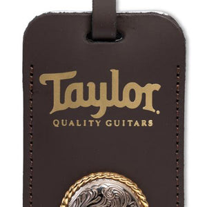Taylor Leather Luggage Tag w/Concho, Chocolate Brown w/Gold Logo